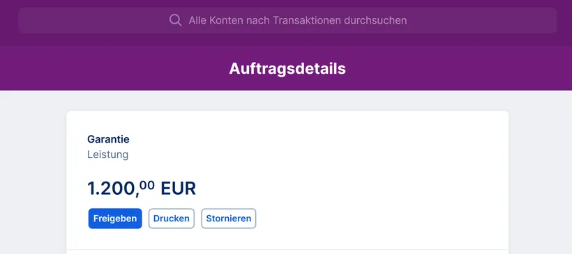Bankgarantie-Auftrag stornieren