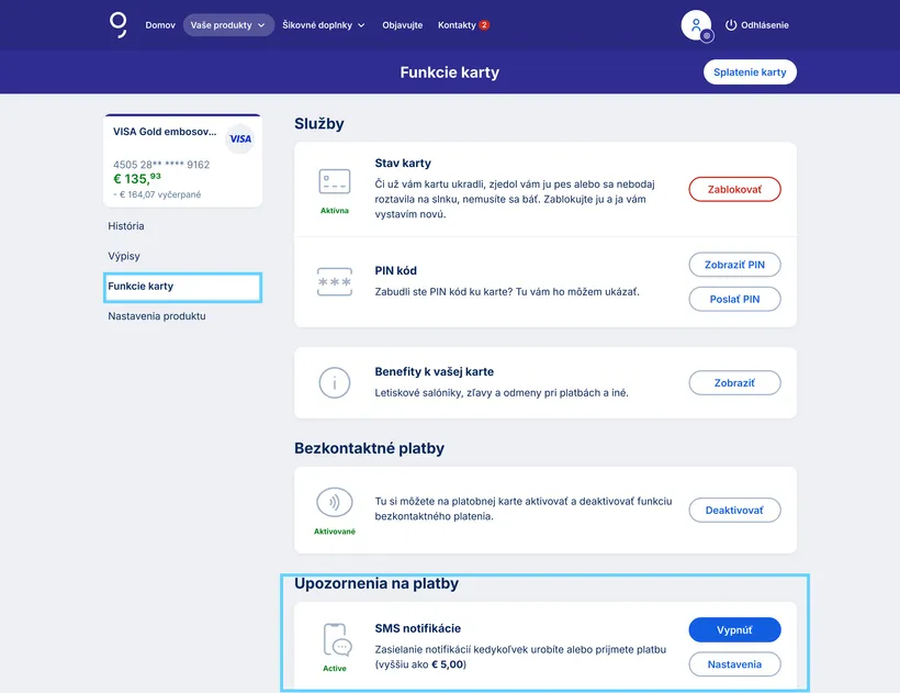 nastavenie SMS notifikácií