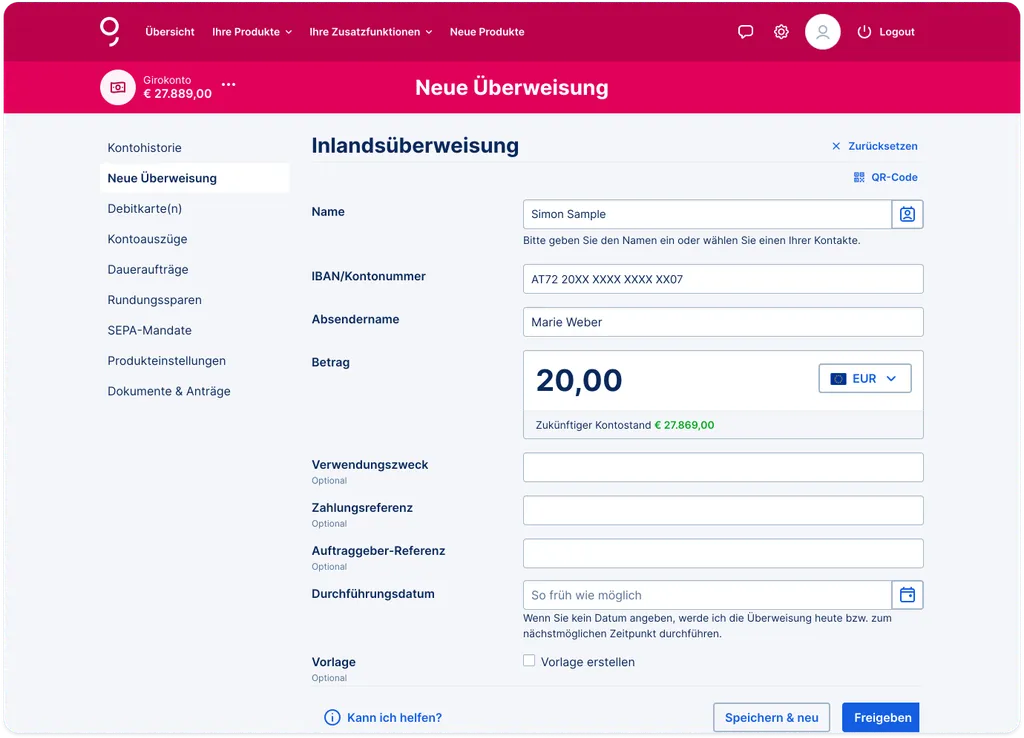 Überweisungsformular