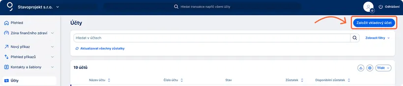 Vkladový účet vstup