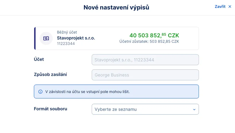 Nastavení nového výpisu