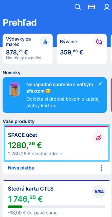výber účtu app