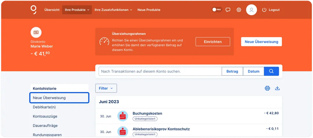 Neue Überweisung