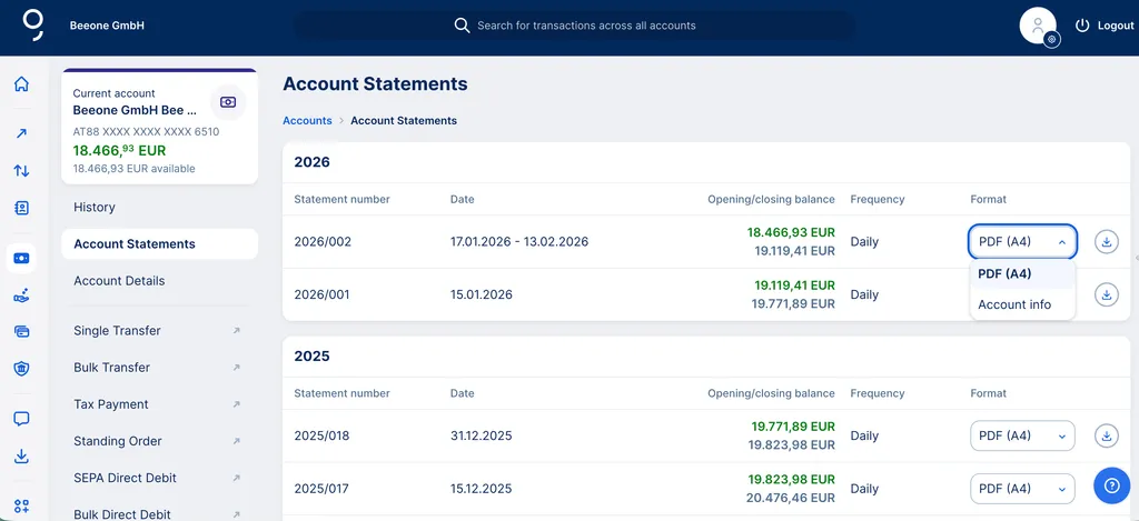 Account Statements: Format Selection