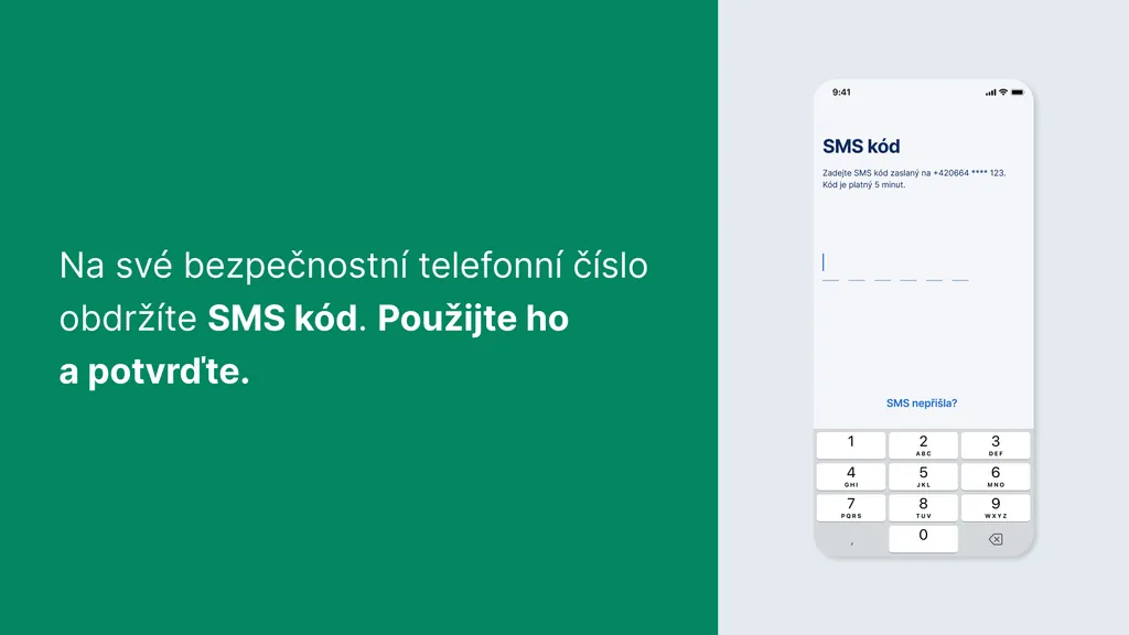 Na své bezpečnostní telefonní číslo obdržíte SMS kód. Použijte ho a potvrďte. 