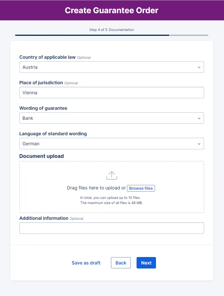 Step 4 to create a guarantee order