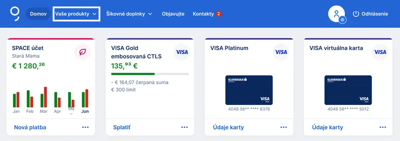 Výber karty v prehľade