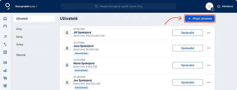 Přidání nového uživatele