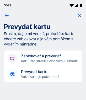 výber možností pri prevydaní karty
