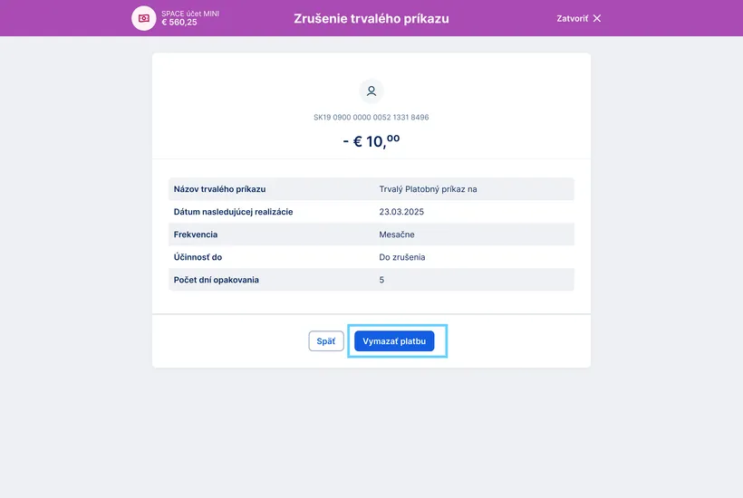 Vymazať platbu
