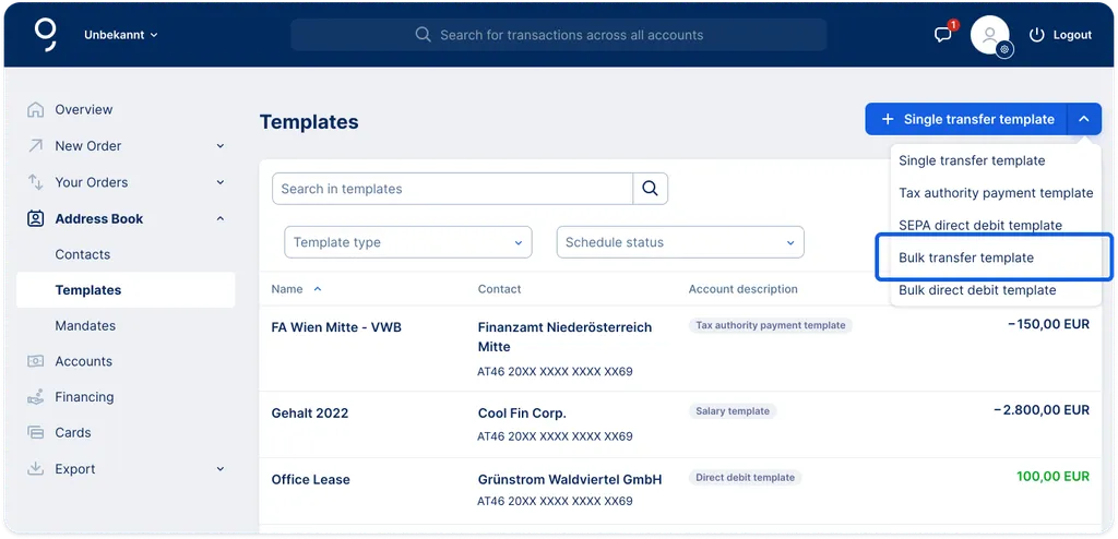 Bulk Transfer Template