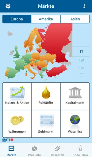 Märkte in Europa in der Erste Investment-App anzeigen lassen