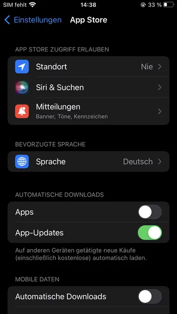 App Store Einstellungen