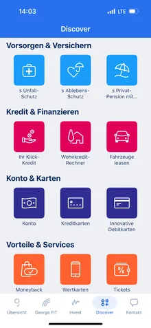 Konten und Karten in Discover - George App