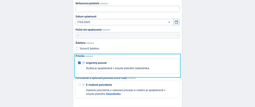 urgentný sepa prevod