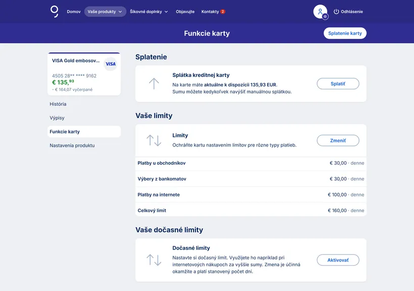 funkcie kreditnej karty vo webe