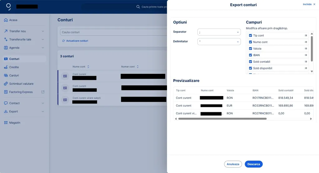 The export file for the account history export