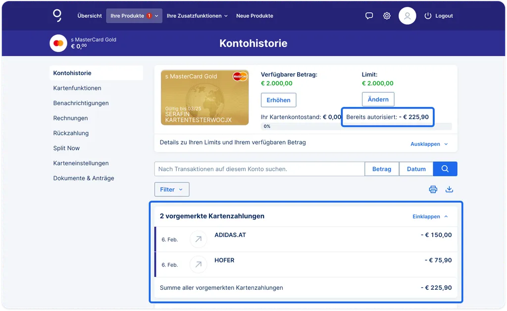 Web Übersicht Vormerkungen