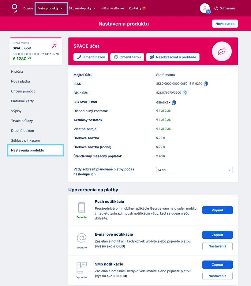 nastavenie produktu web