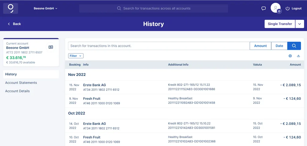 Account history