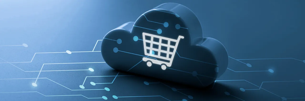 Symbolbild für Online-Shopping - Einkaufswagensymbol auf Leiterplatte