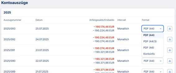 Kontoinfo Auswahl