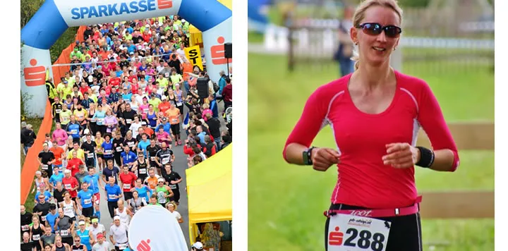 ein Bild mit vielen laufenden Personen und eine laufende Frau