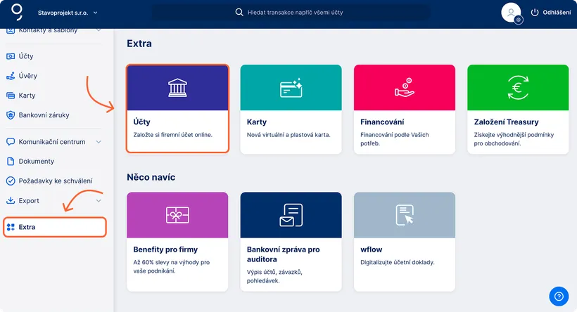 Založení účtu v Extra
