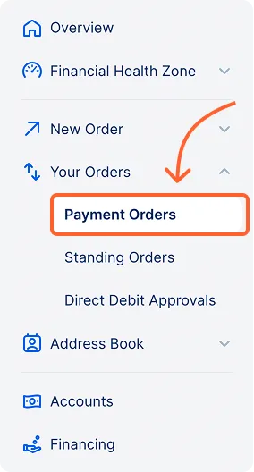 Paments orders in left menu