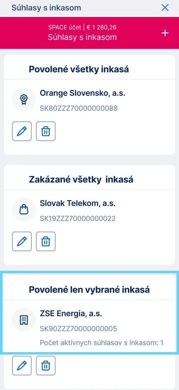 výber inkasa na úpravu app