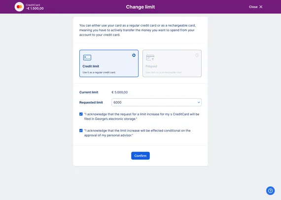 Credit card limit change web