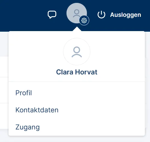 Das ausklappbare Userprofil in der George Business Kopfleiste, links neben dem Logout,