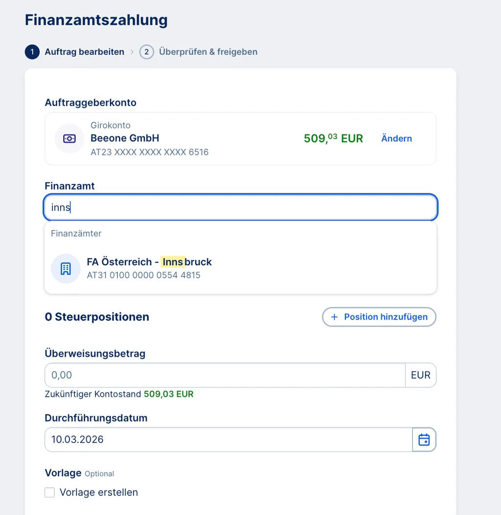 Eine Finanzamtszahlung durchführen