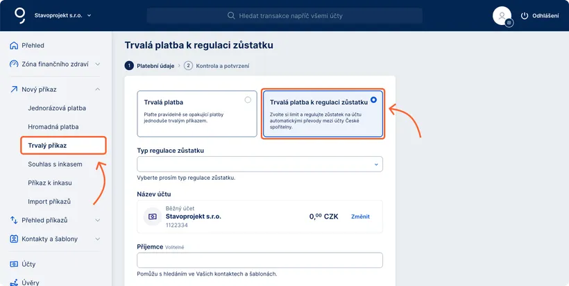 Nový příkaz pro regulaci zůstatku