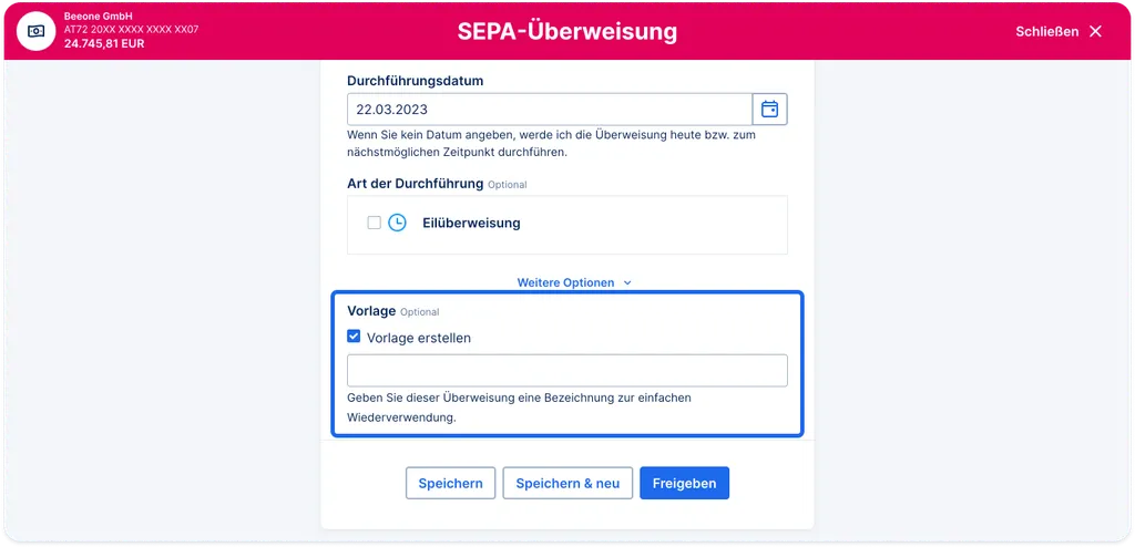 Eine neue Vorlage erstellen