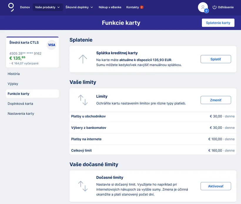 funkcie kreditnej karty vo webe