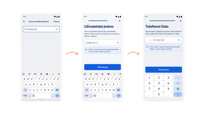 Nastavení uživatelského jména a telefonního čísla