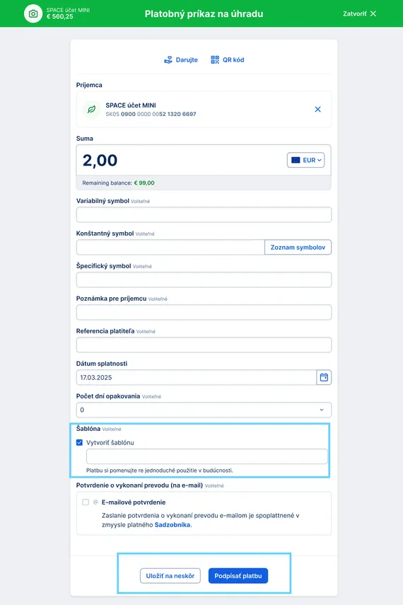 vytvorenie šablóny