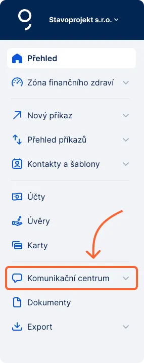 Vstup do zpráv přes ikonu v horní liště