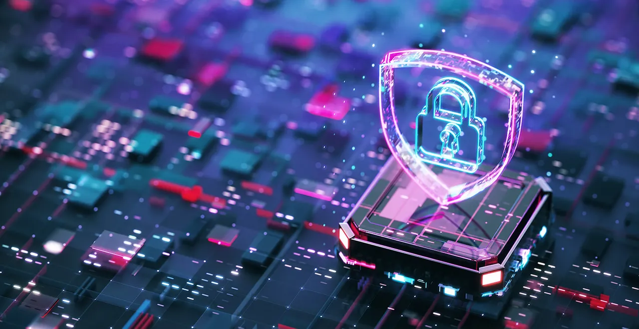 Symbolgrafik künstliche Intelligenz und Sicherheit mit Schloss