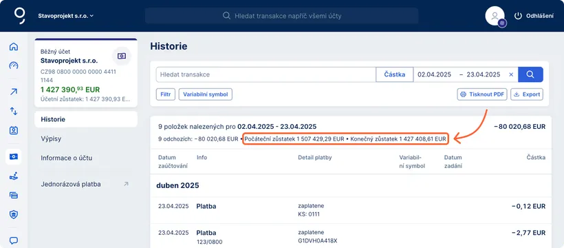 Počáteční a konečný zůstatek