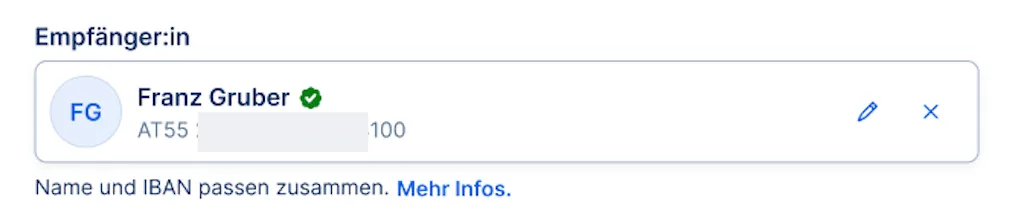 Verification of Payee / Empfängerüberprüfung - Name und IBAN stimmen überein