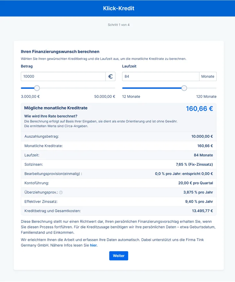 Klick-Krestdit Schritt 1