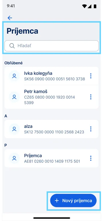 zadanie príjemcu platby