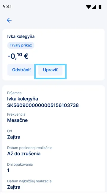 zmena trvalého príkazu