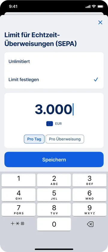 Angabe des Limits für Echzeit-Überweisungen (SEPA) in der George-App