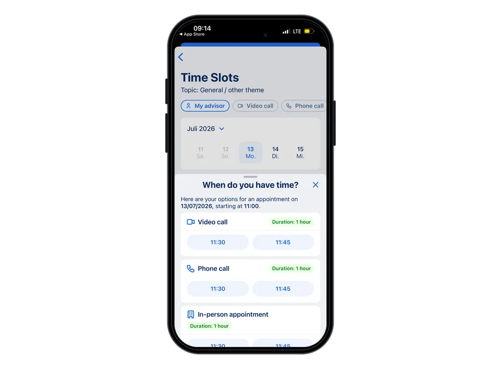 Choosing start time and appointment type