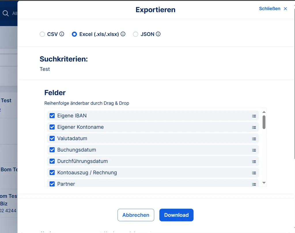 Export von Suchergebnissen