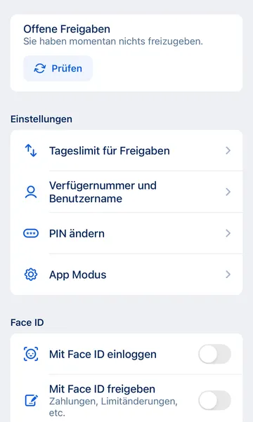 Profil Login und Freigabe