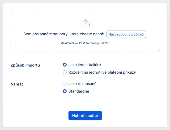 Detail importu příkazů